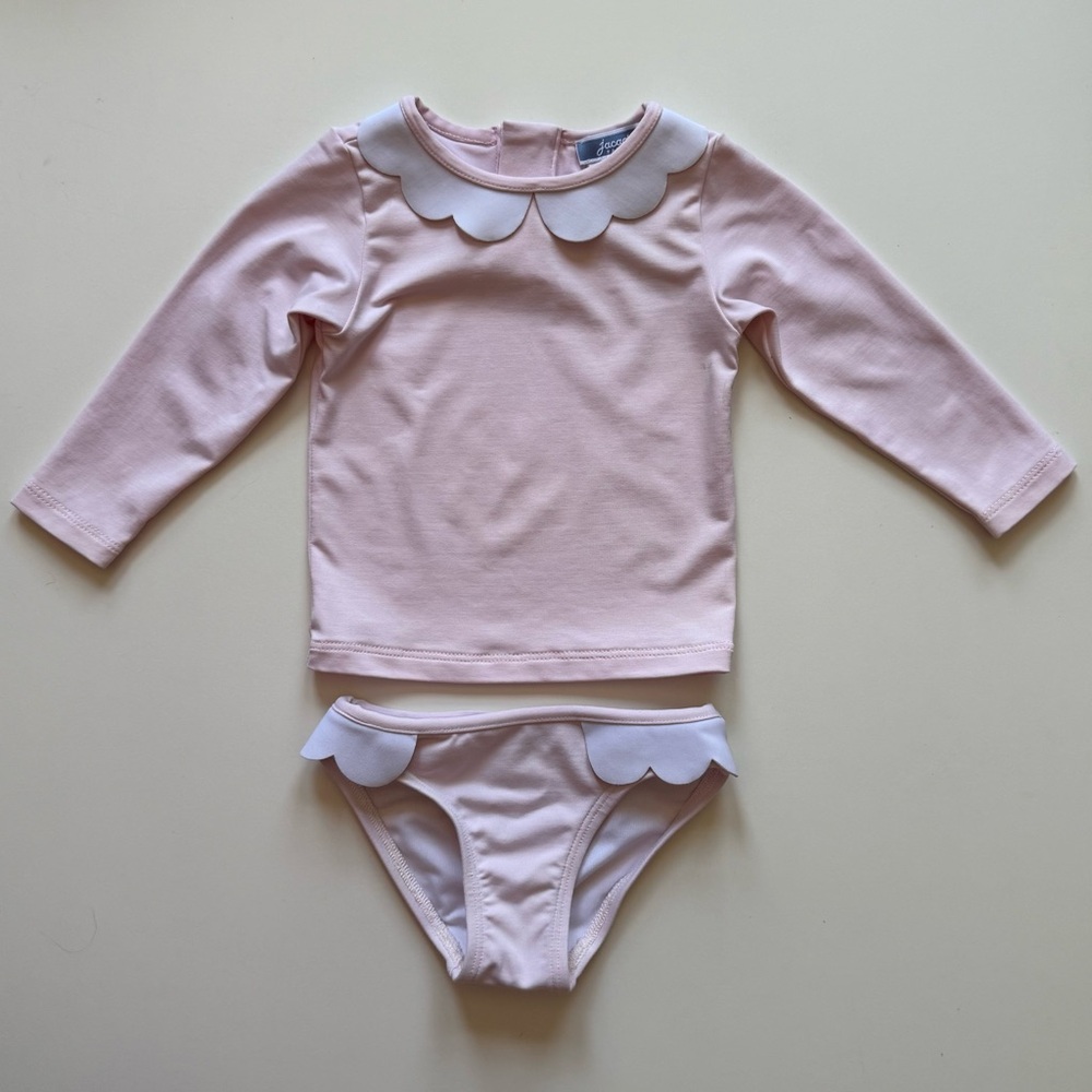 Jacadi Baby Girl Pink Scallop Two-Piece UV-Protection Rashguard Swim Set - 6M